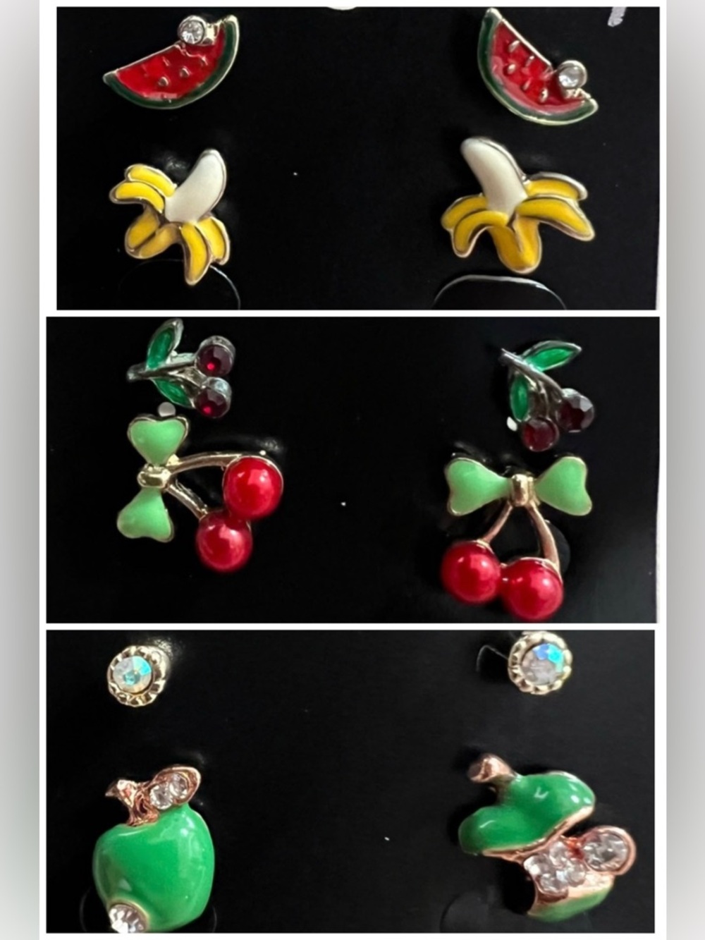 BUNDLE ONLY Pair of Fruit Theme Enameled Stud Earrings Bananas Apples Cherries